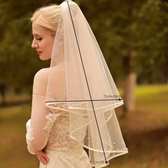 Double Layered Pearl Accent Bridal Wedding Veil White Veil ?? NWT main image 7
